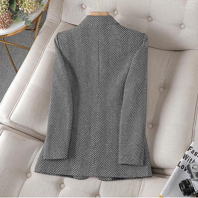 Women's Suits Women Coffee Gray Stripe Formal Blazer Long Sleeve Single Breasted Business Jacket Coat Ladies Office Blazers Outerwear 4XL