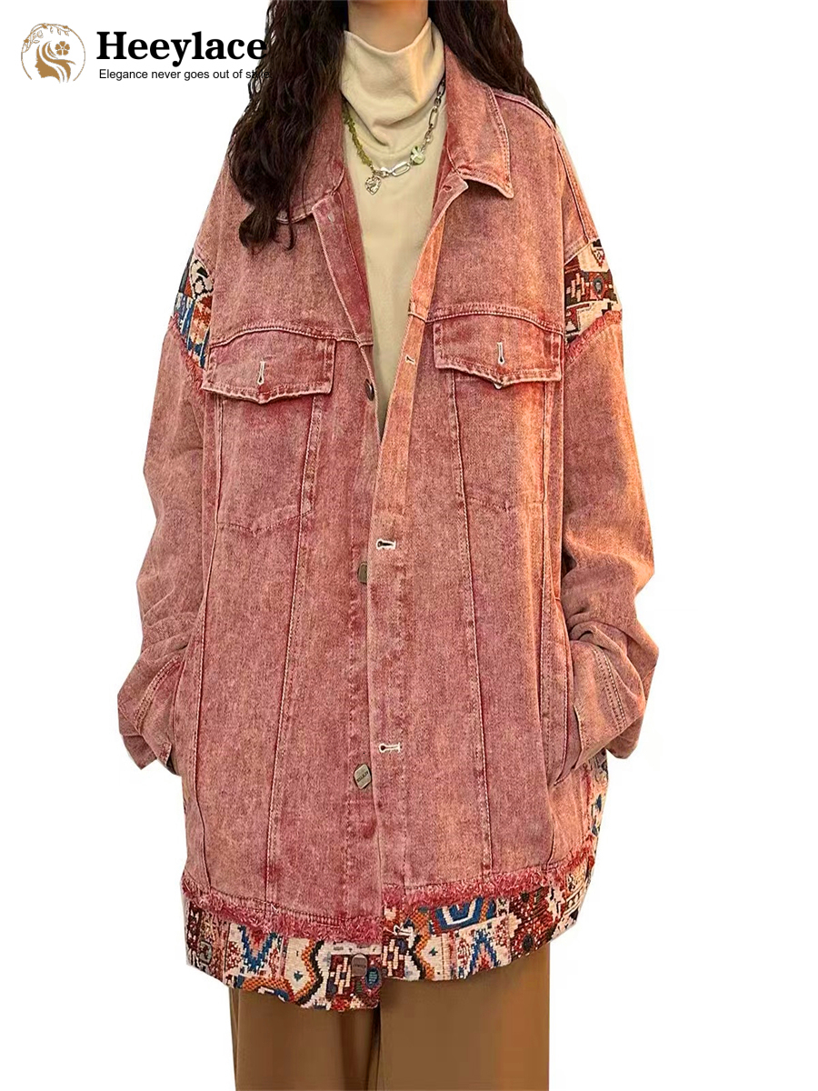 Women's Jackets Spring Women's Jacket Korea Style Vintage Loose Sweet Cool Pink Patchwork Tooling Vestidos Denim Jeans Coat for Women 230426
