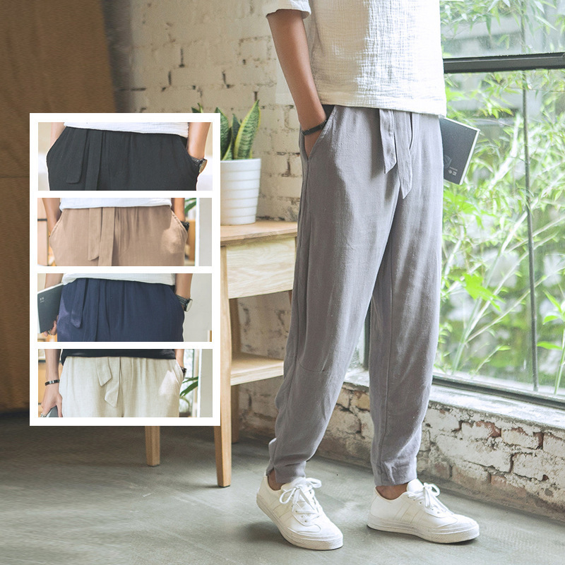 Men's Pants Men's Loose Casual Pants Chinese Style Linen Pants Men's Lantern Cotton Hemp Pants Men's Korean Version Harun Nine Poi