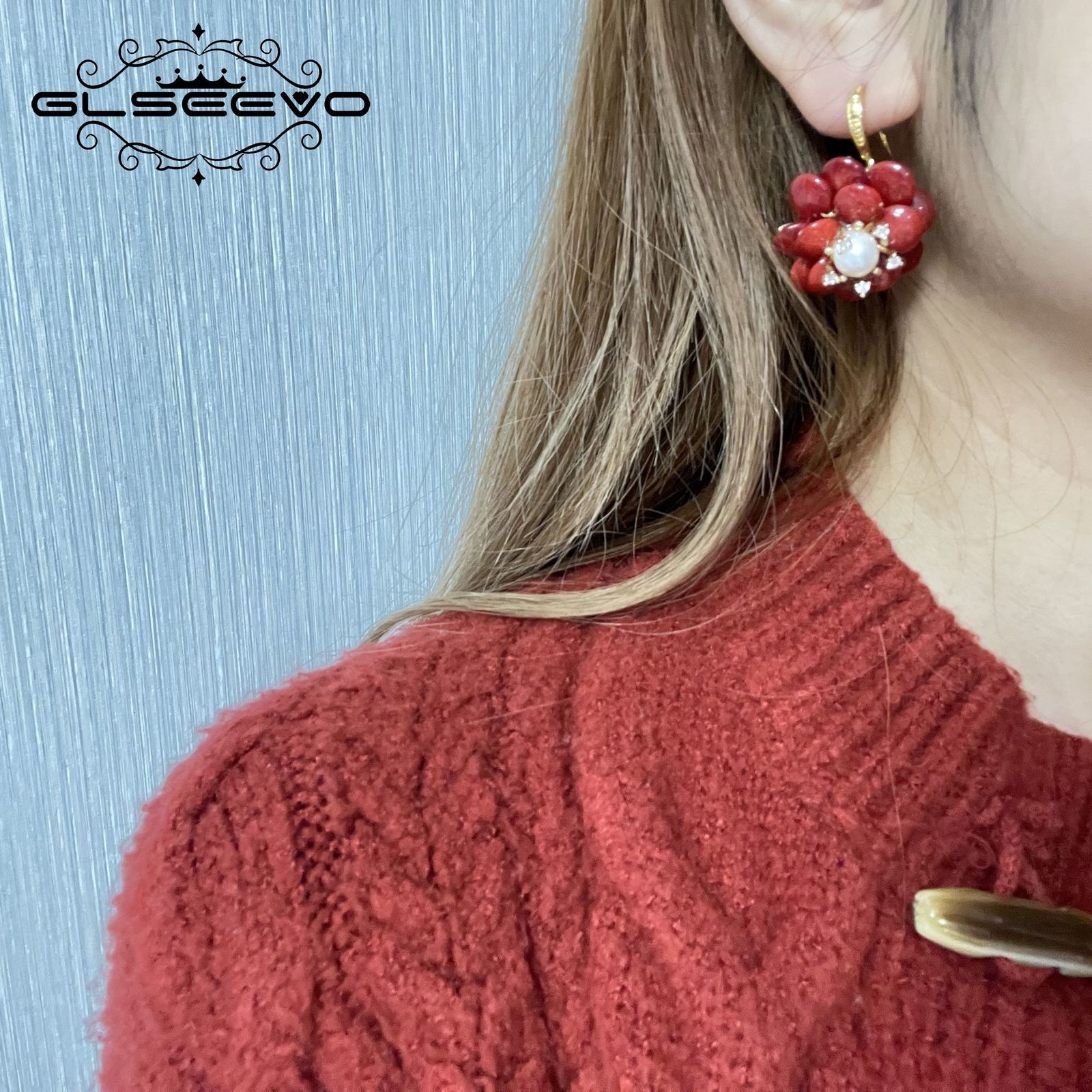 Dangle Chandelier GLSEEVO Natural Coral Pendant Earrings Female Red Flower Handmade Fashion Luxe Ladies Earrings Fine Jewelry Wedding GiftsGE1042 2304