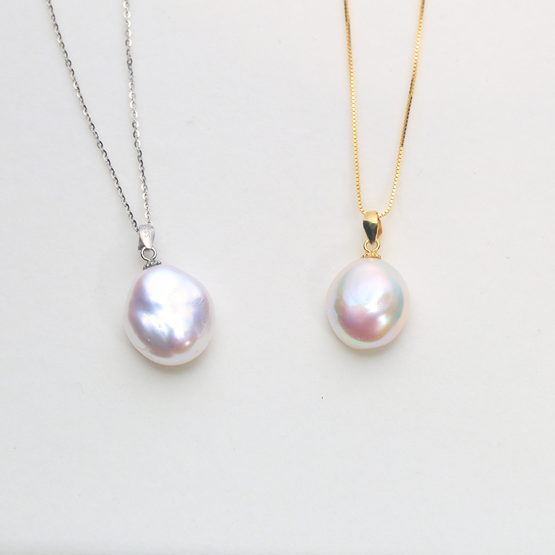 Pendant Necklaces Jane jewelry handmade 100% Natural Freshwater Small Baroque irregular pearl pendant 925 silver sterling classic clasp 1215mm PK 2304