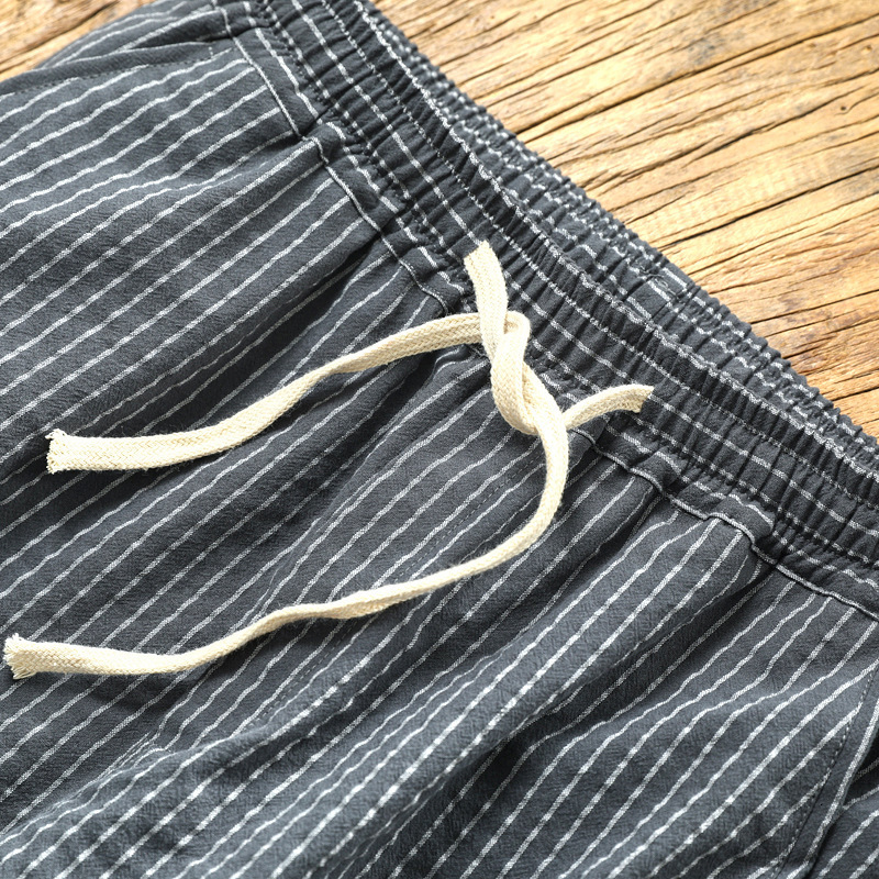 Men's Pants 5XL 6XL Spring Fashion Drawstring Striped Simple Casual Japan Style Ankle Length Cotton Pants Male Tapered Trousers Oversize 230426