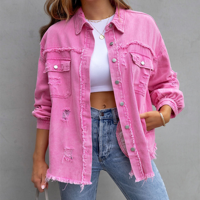 Women's Jackets Sigutan Spring Autumn Fashionable Mid Length Perforated Loose Women Denim Coat Casual Lapel Female Jacket 230426