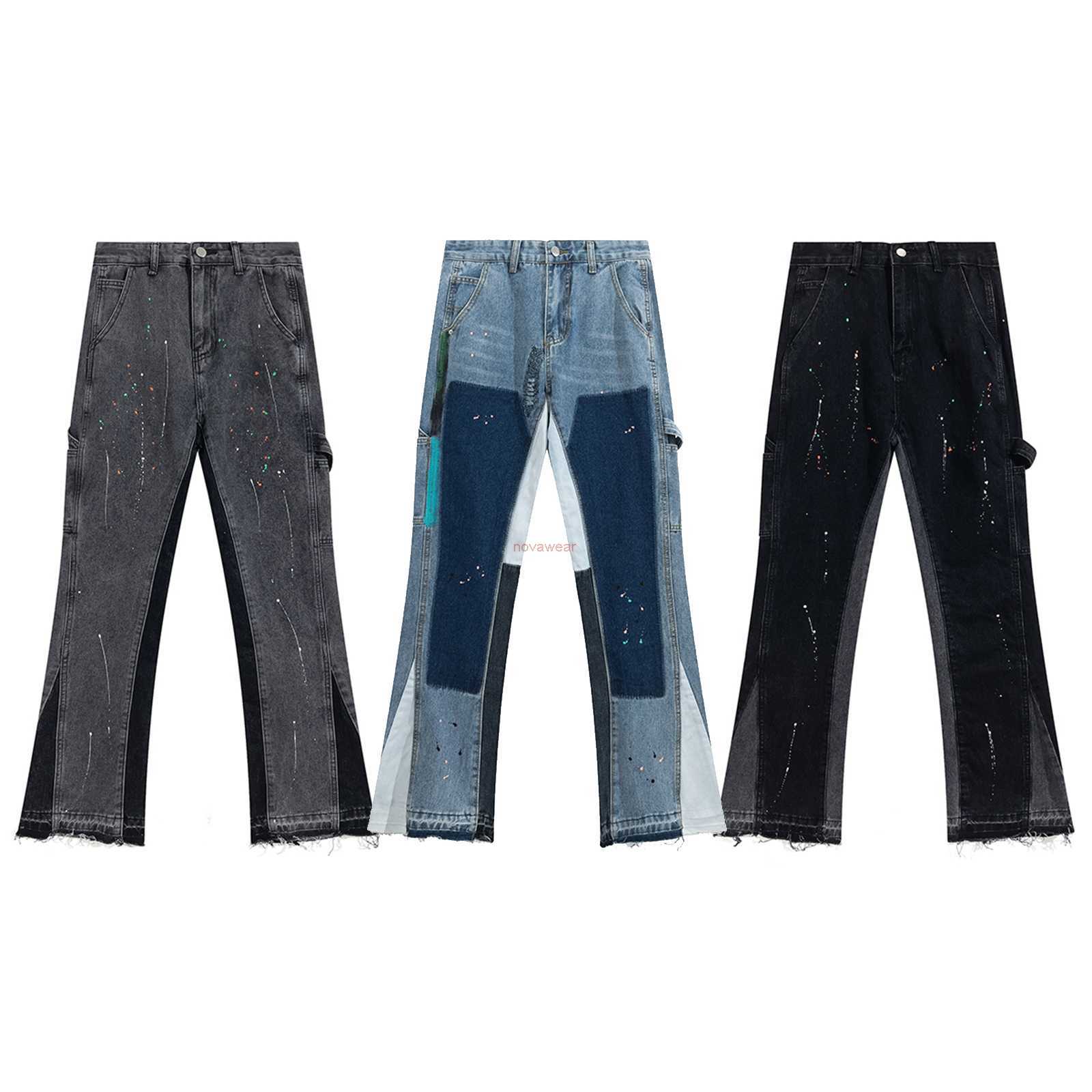 Designer Clothing Denim Pants Galleryes Depts Deconstructed Splice Speckle Flare Pants High Street Casual Men's Women's Raw Edge Denim Pants Hip hop Trousers, Blue
Designer Clothing Denim Pants Galleryes Depts Deconstructed Splice Speckle Flare Pants High Street Casual Men's Women's Raw Edge Denim Pants Hip hop Trousers, Blue