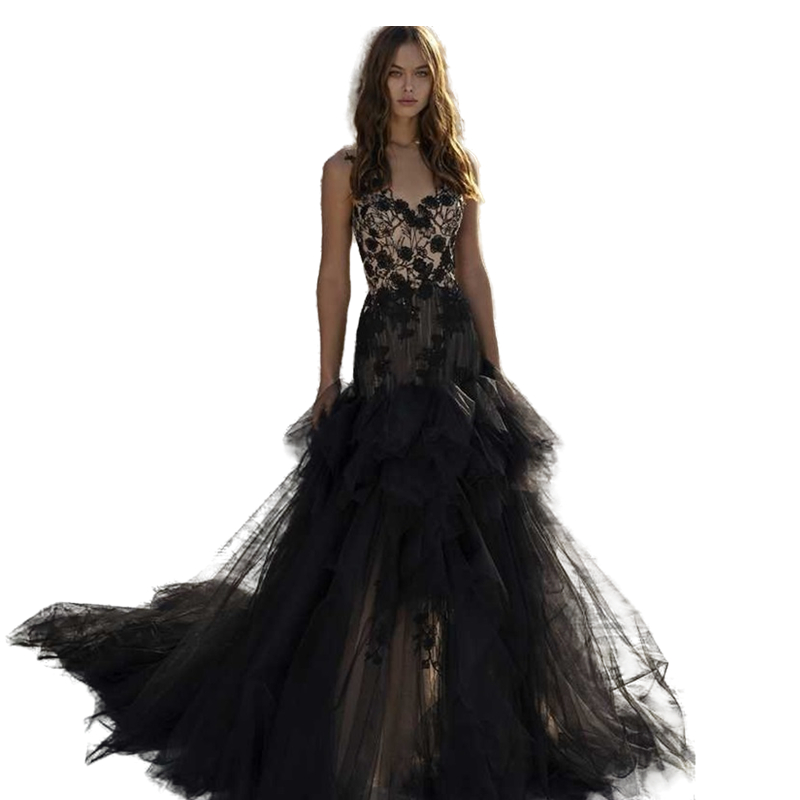 Fabulous Back Lace Flower Appliques Mermaid Prom Dresses Mix Color Ruchde Tutu Tulle Long Evening Gowns Gothic Garden Bridal Party Dress