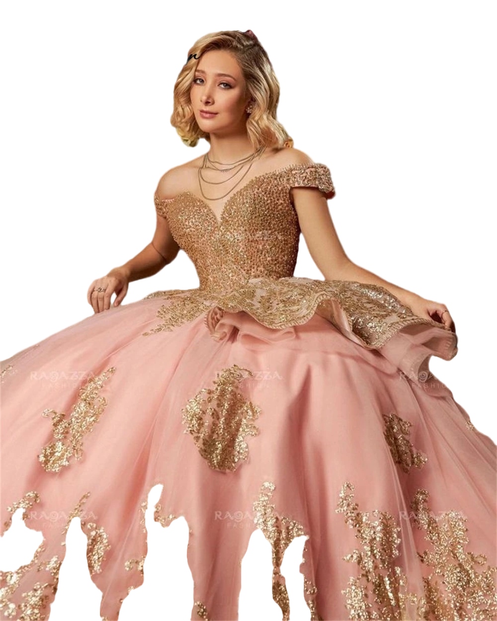 Rose pink Gold Sequin Appliques Quinceanera Dresses Off Shoulder princess Birthday Lace-Up corset Sweet 16 Dresses vestidos