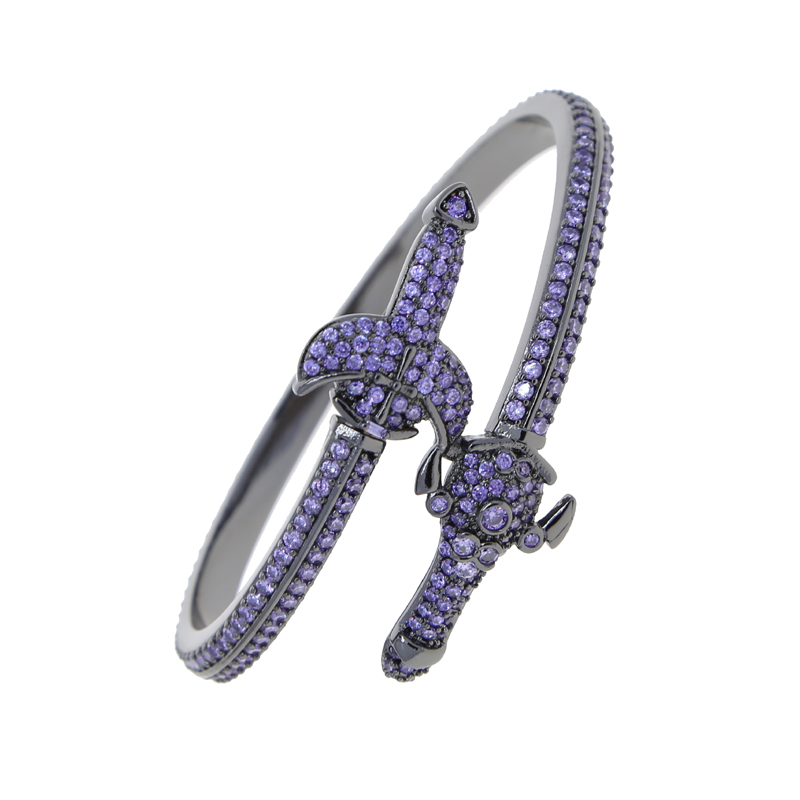 Iced Out Sword Cuff Bangle Micro Paved Bling Cubic Zirconia Bracelet Vintage Gift for Women Men Hip Hop Cool Jewelry