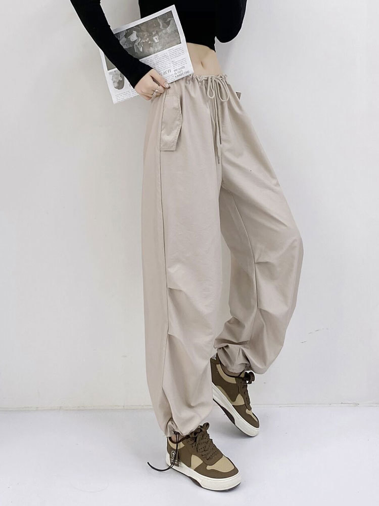 Women's Pants Capris TELLHONEY Women Fashion Drawstring Pleat Baggy Cargo Pants Female High Street Chic Low Waist Wide Leg Jogging Parachute Trou