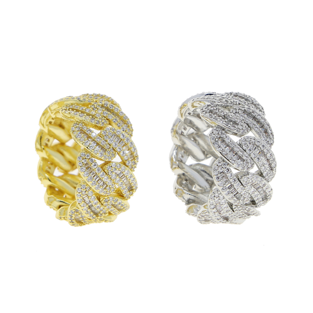 Cluster Rings 2023 Iced Out Bling Men Finger Jewelry Full Paved Rectangle Cubic Zirconia 5A CZ Cuban Link Chain Engagement Ring 230426