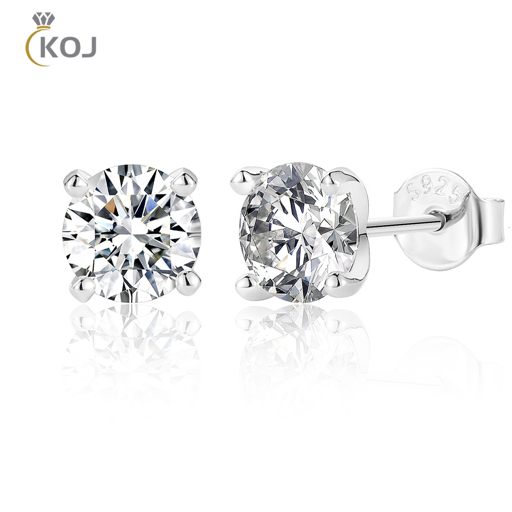 Stud KOJ 1.0 Carat 5mm Gemstone Stud Earrings for Women Solid 925 Sterling Silver Fine Jewelry with certificate 230425