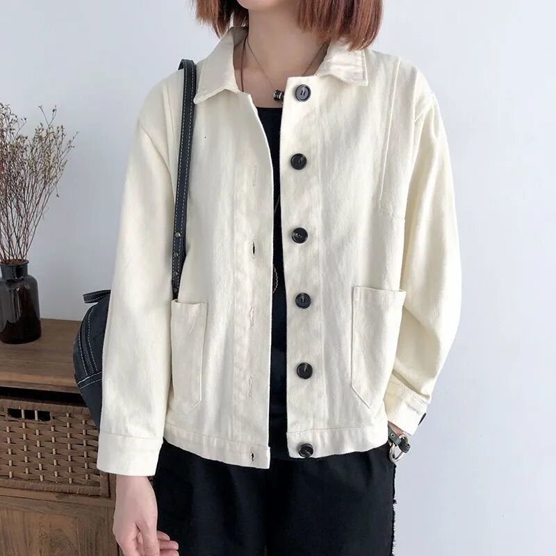 Women's Jackets Cotton long-sleeved short jacket spring and autumn literary solid color Korean version of loose age reduction cardigan 230426
