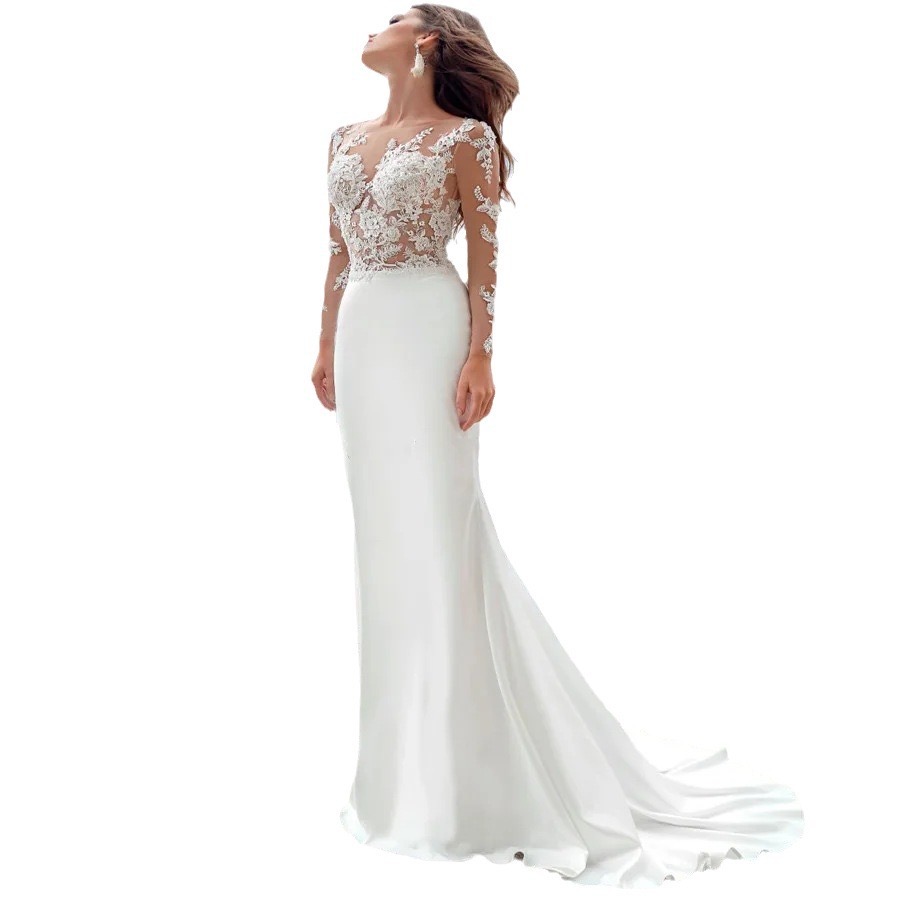 Sexy Lae Satin Mermaid Wedding Dresses Sweetheart Ruffle Train Tulle Lace Crystal Beading New Fashion Plus Size African Long Sleeves Turkish Beach Bri