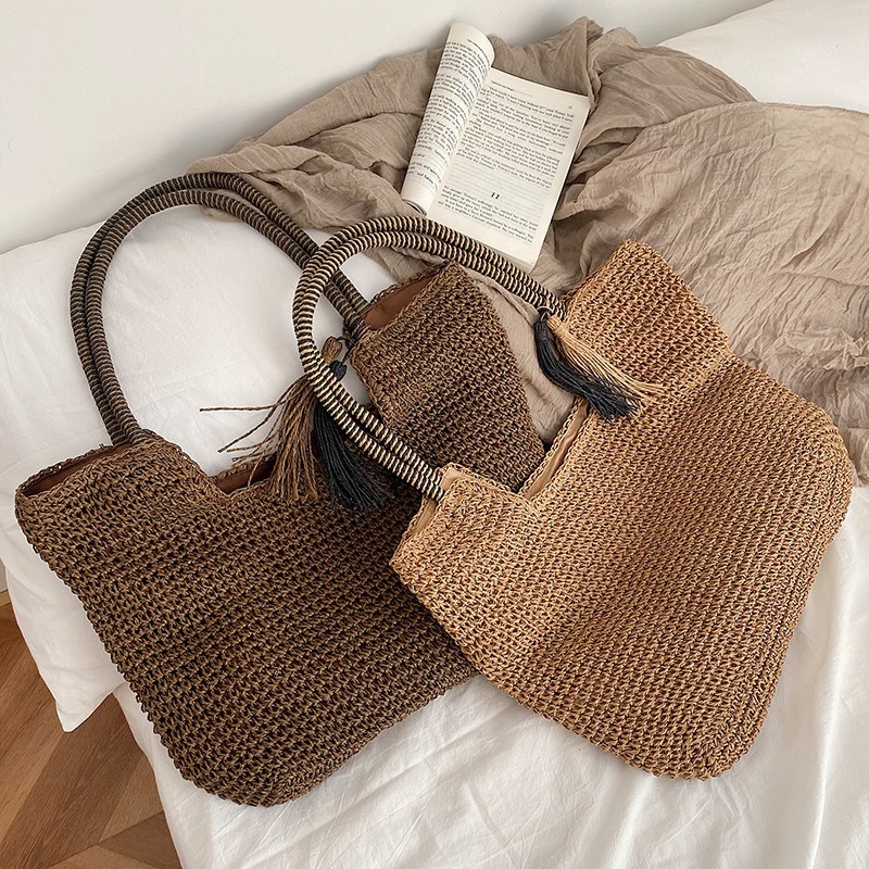 Womens Large-capacity beach bag summer woven hollow seaside travel simple tote bag fashion luxury designer handbag Canvas lining mall shopping shoulder bags, Coffee
Womens Large-capacity beach bag summer woven hollow seaside travel simple tote bag fashion luxury designer handbag Canvas lining mall shopping shoulder bags, Coffee