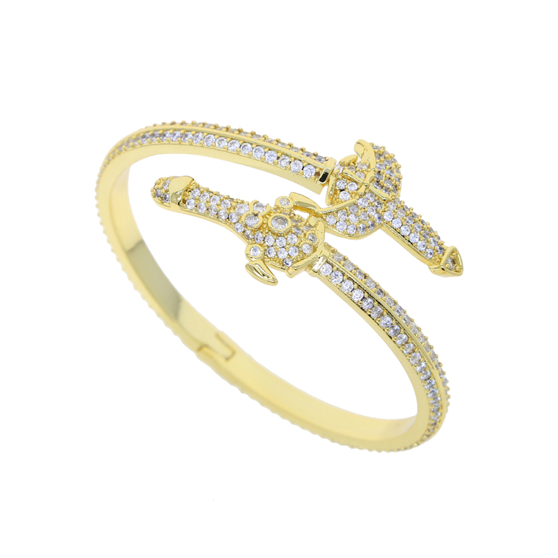 Iced Out Sword Cuff Bangle Micro Paved Bling Cubic Zirconia Bracelet Vintage Gift for Women Men Hip Hop Cool Jewelry