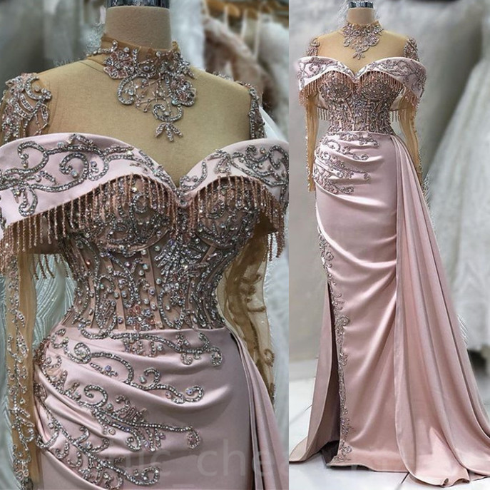 Champagne Beaded Mermaid Prom Dress - Lace Crystal Evening Gown For Formal Parties, Engagements & Birthdays
