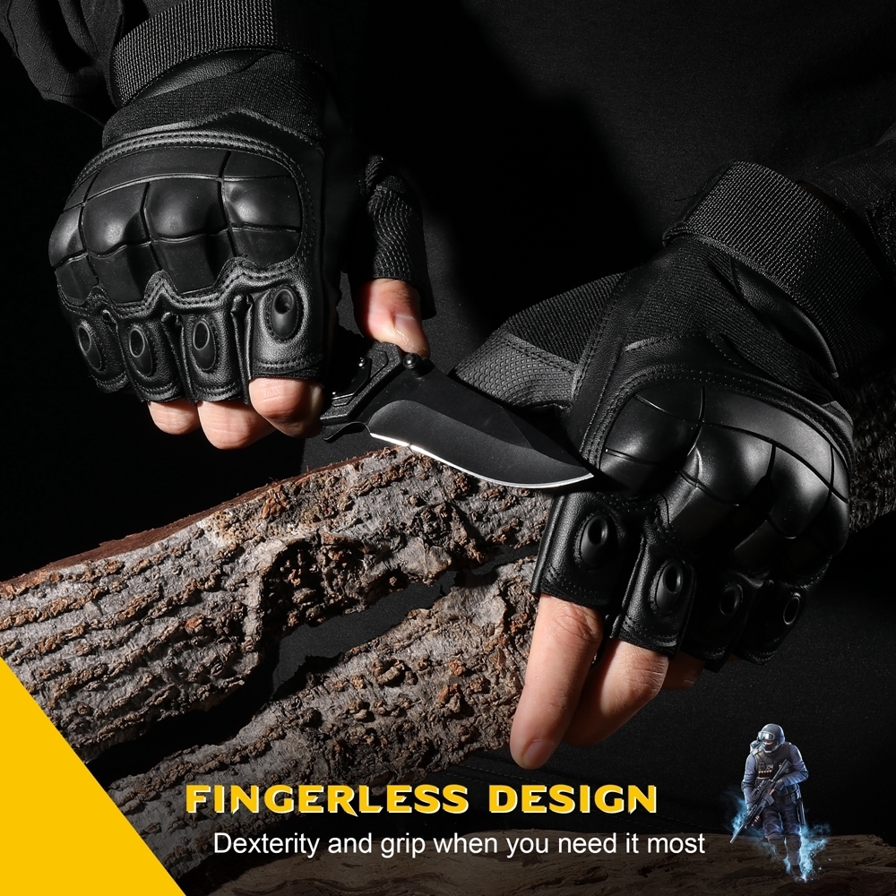 Five Fingers Gloves PU Leather Tactical Half Finger Gloves Army Military Airsoft Combat Shooting Hunting Paintball Outdoor Work Fingerless Men Women 2