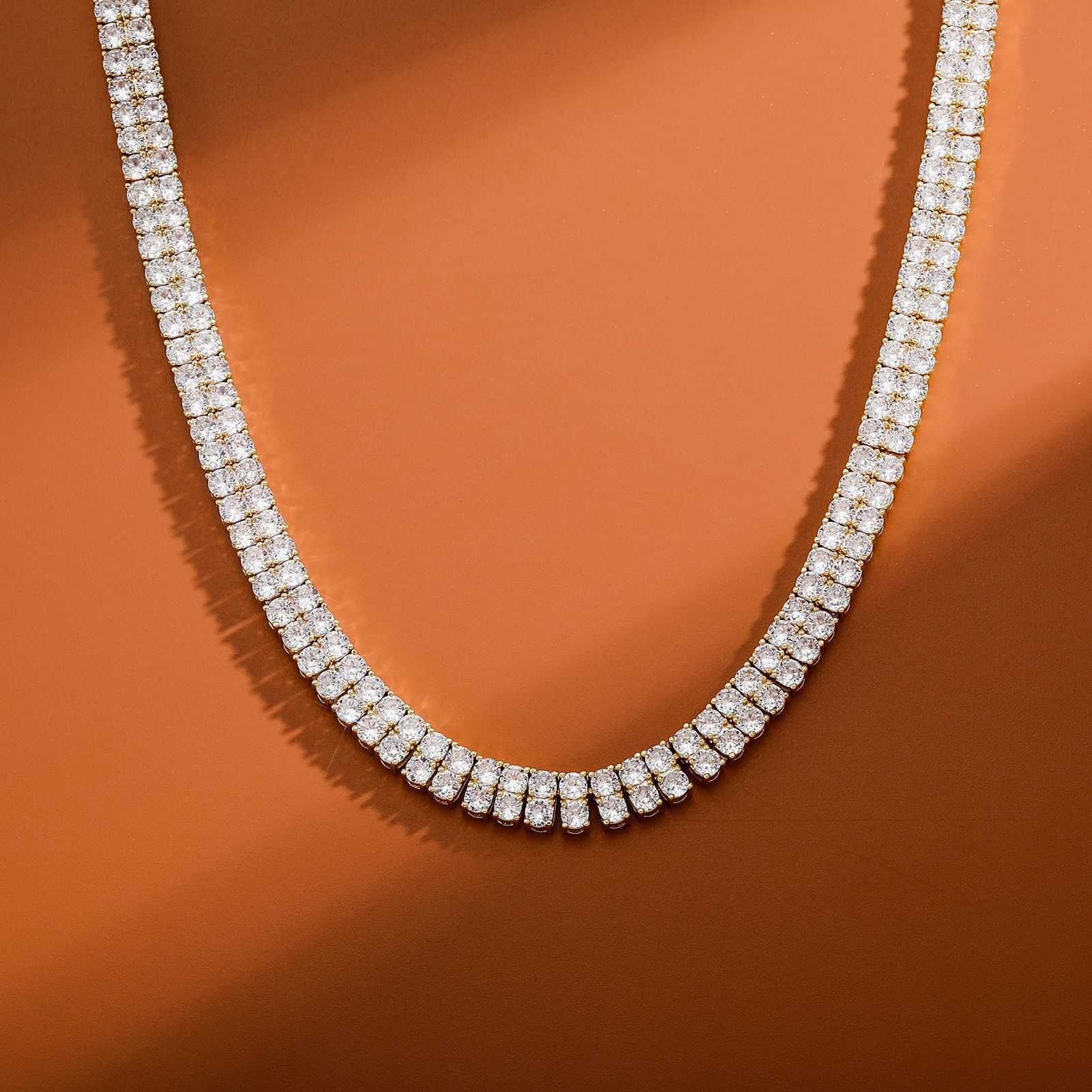 3mm 7-22 Inch Ins Double Row Zircon Tennis Necklace Hip Hop Punk Rock Clavicle White Gold Chain Link Men's And Women's Tennis Chains Choker 