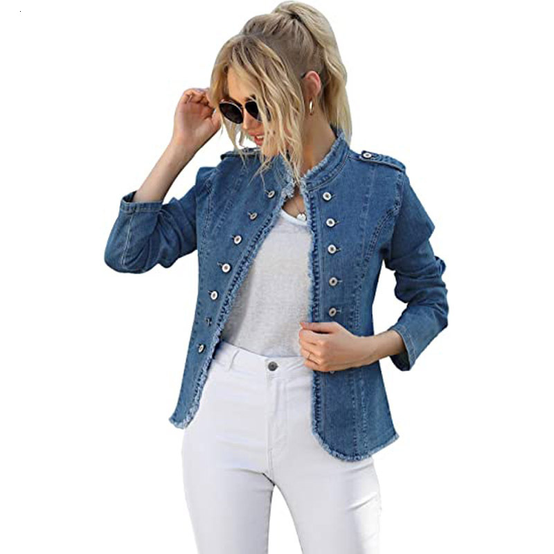 Women's Jackets Casual Women's Denim Jacket Spring Retro Blue Long-Sleeve Jacket Washed Cardigan Stand Neck Fashion Woman Denim Jacket 23042