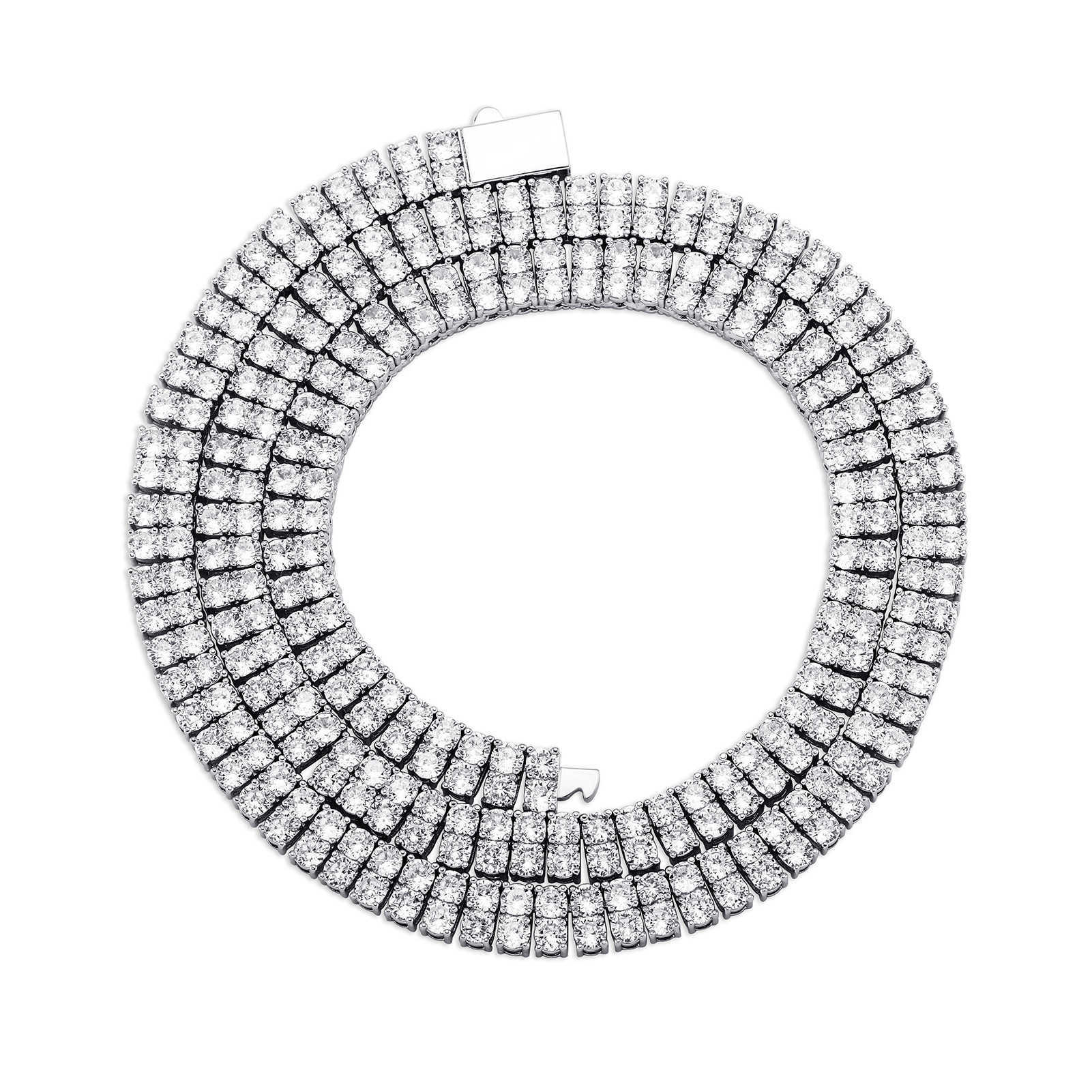 3mm 7-22 Inch Ins Double Row Zircon Tennis Necklace Hip Hop Punk Rock Clavicle White Gold Chain Link Men's And Women's Tennis Chains Choker 
