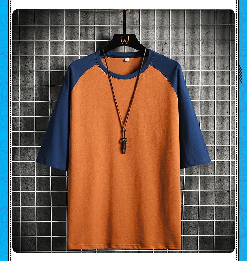 Men's T-Shirts Summer Men's Patchwork T-shirt 100% Cotton High Street Short Sleeve Hip Hop Loose O-neck T Shirt Casual Male Oversize Tees 23