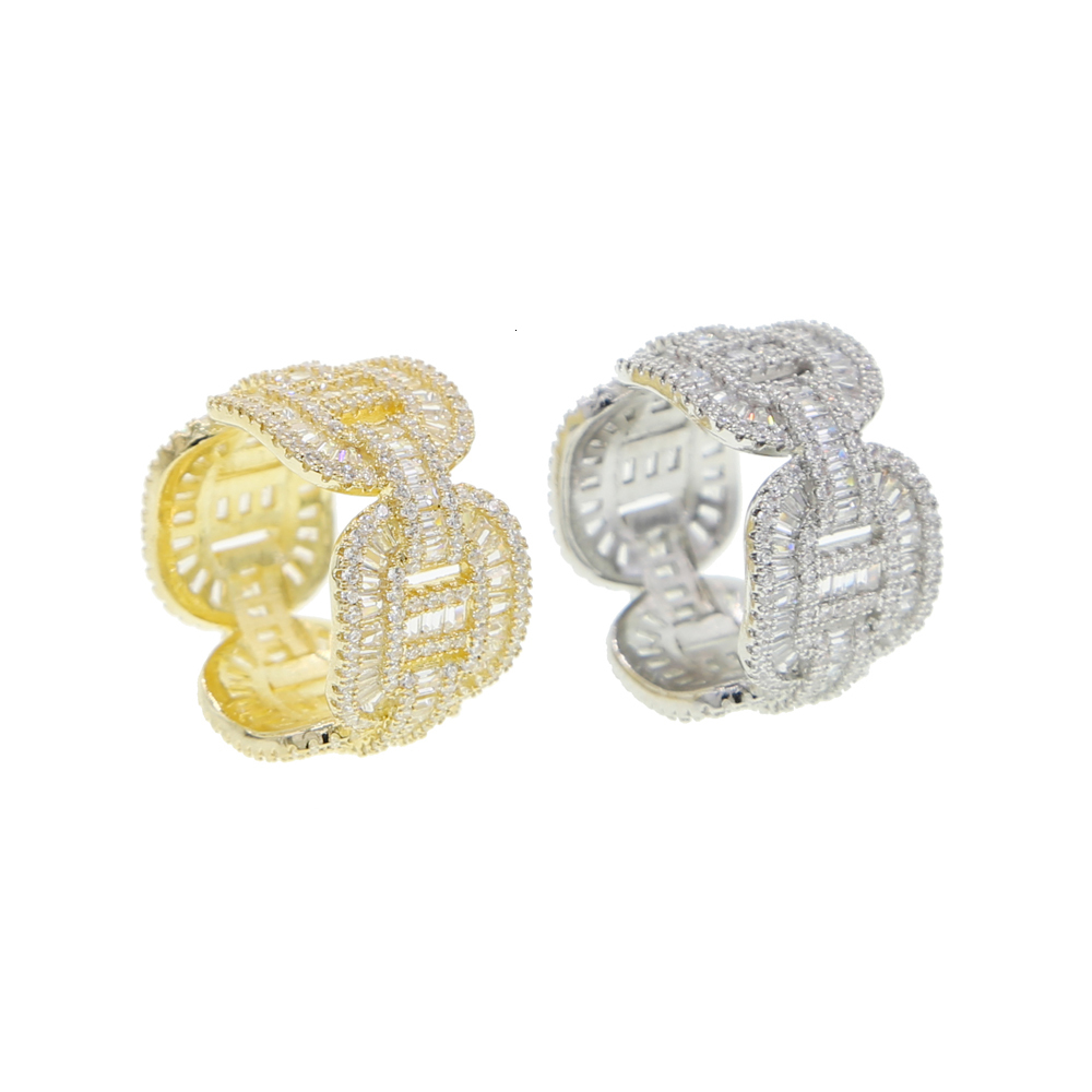 Cluster Rings Arrive 5A Cubic Zirconia Iced Out Bling Rectangle CZ Engagement Full CZ Band Ring For Women Men HipHop Jewelry 230425