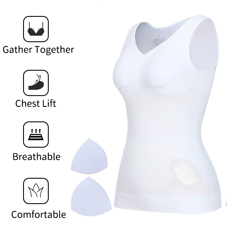 Waist Tummy Shaper Padded wear Compression Camisole Body Woman Control Tank Tops Slimming s Trainer Corset Slim Vest 230425