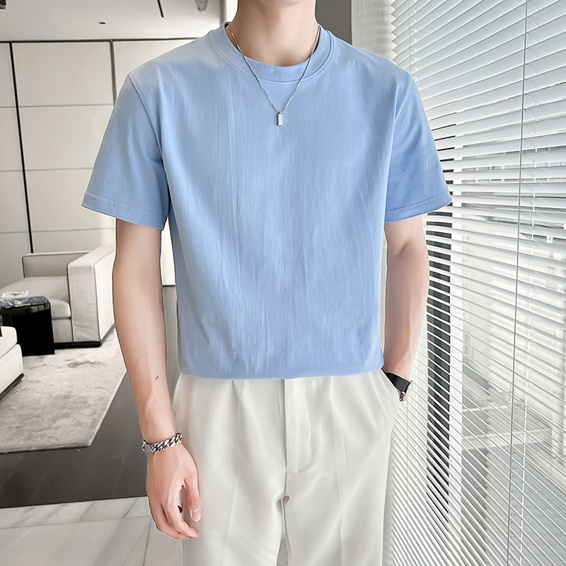 Men's T-Shirts Candy Color Men's Summer Round Neck T-shirt Fashion Cotton Short Sleeve Casual Simple Solid Tees Tops Streetwear 12color Homm
