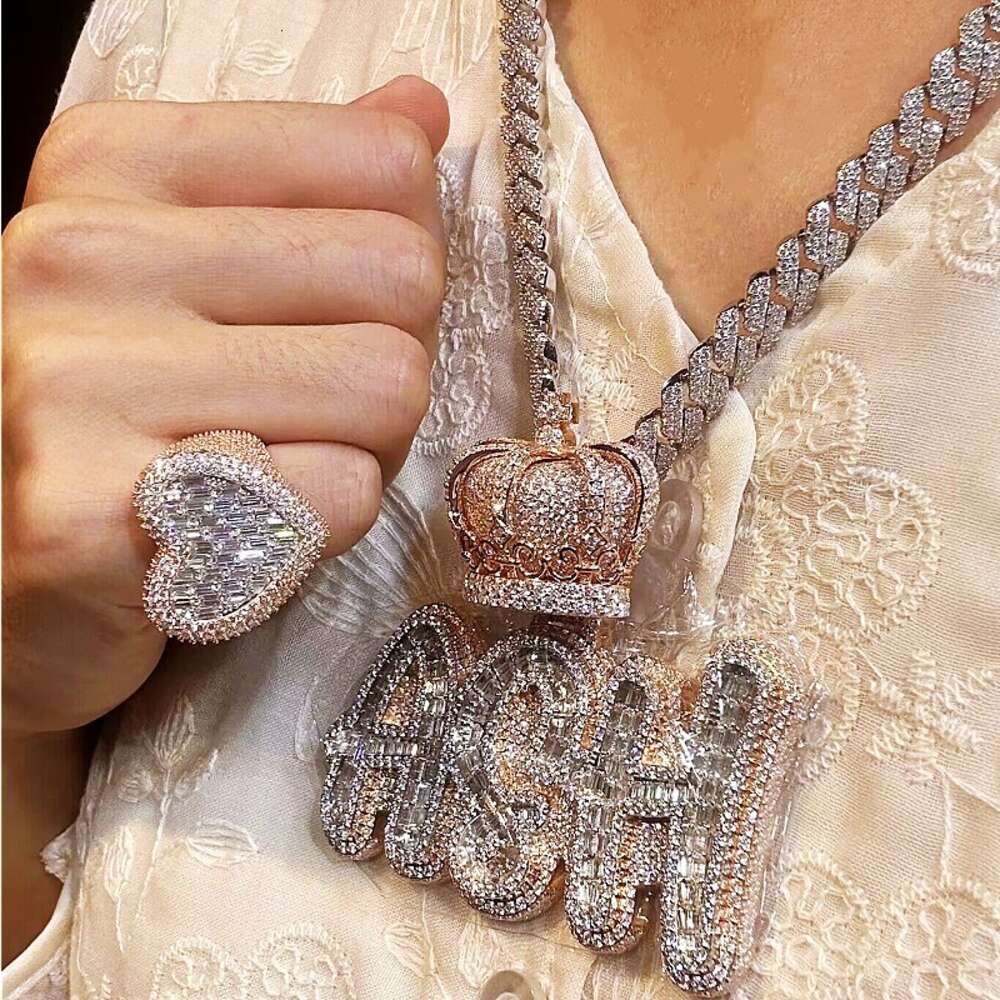 necklace moissanite chain Vvs Dia Sterling Sier Gold Iced Out Letter Pendan Cuban Link Hip Hop Custom Name Pendant