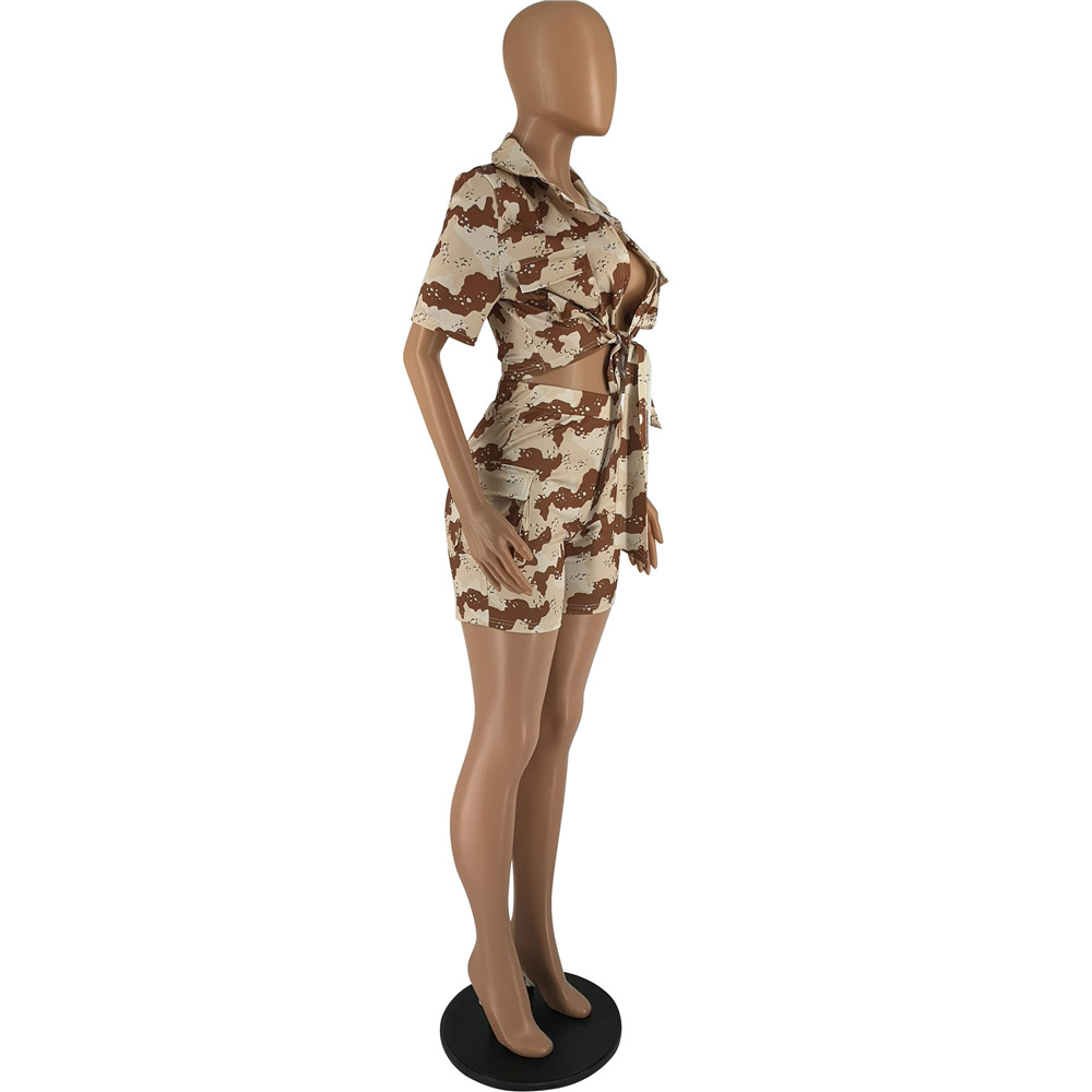 NEW Designer Tracksuits Summer Camouflage Two Piece Sets Women Sweatsuits Short Sleeve Shirt and Cargo Shorts Casual Street Camo Outfits Wholesale Clo