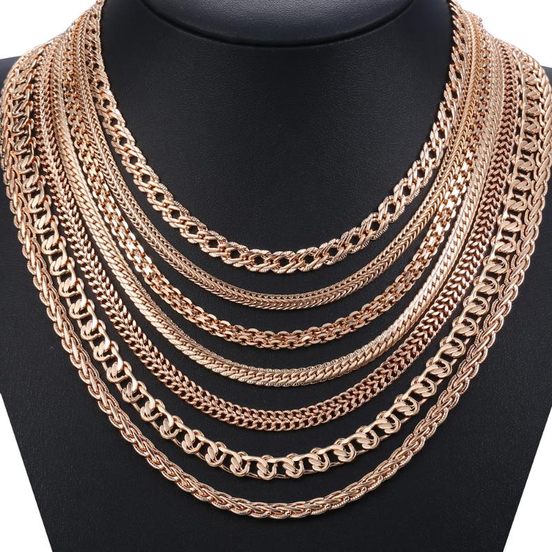 Chains Personalize Necklace For Women Men 585 Rose Gold Venitian Curb Snail Foxtail Link Fashion Jewelry 50cm 60cm CNN1