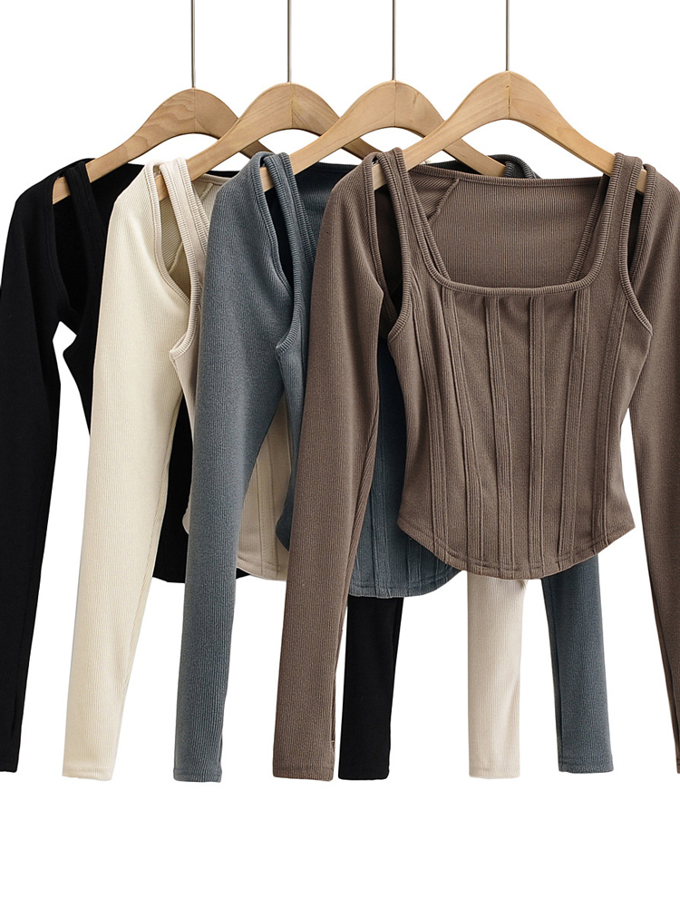 Women's T-Shirt Tossy Women Striped Stitching Slim T-shirt Female 2 In 1 Shrug Set Co-ord Crop Shrug And Corset Tank Tops Set Y2k Streetwear 2304