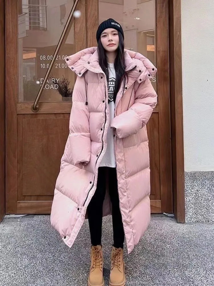 Women's Down Parkas V E 2023 Winter Warm Pink Hooded Long ParkaS Chaqueta Thick Windproof Overcoat Casual Snow Wear Cotton Padded Women Jaqueta 2