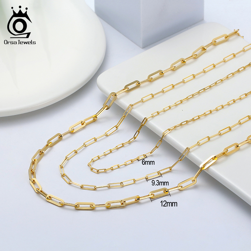 Pendant Necklaces ORSA JEWELS 14K Gold Plated Genuine 925 Sterling Silver Paperclip Neck Chain 69.312mm Link Necklace for Women Men Jewelry SC39 23042