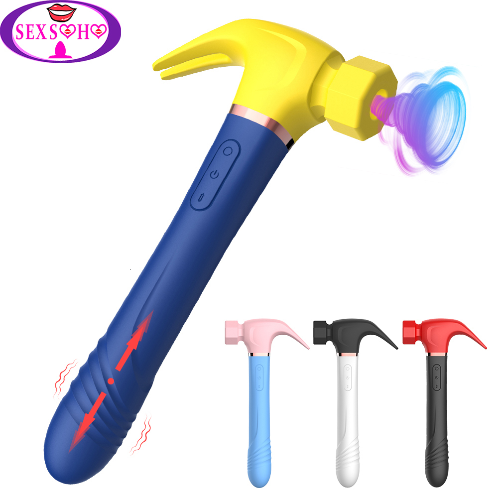 Vibrators Multifunctional Hammer Vibrator Sex Machine Clit Sucking Nipple Stimulation Telescopic Dildo Vaginal Massage G Spot Masturbation 230426