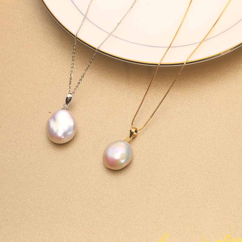 Pendant Necklaces Jane jewelry handmade 100% Natural Freshwater Small Baroque irregular pearl pendant 925 silver sterling classic clasp 1215mm PK 2304
