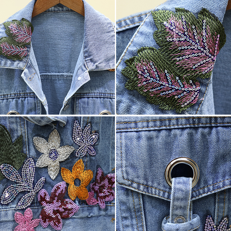 Women's Jackets Women jeans Jacket feminine Spring Autumn Sequin Floral Embroidery Denim Jackets Coat Female Short Long Sleeve Outerwear femme 23