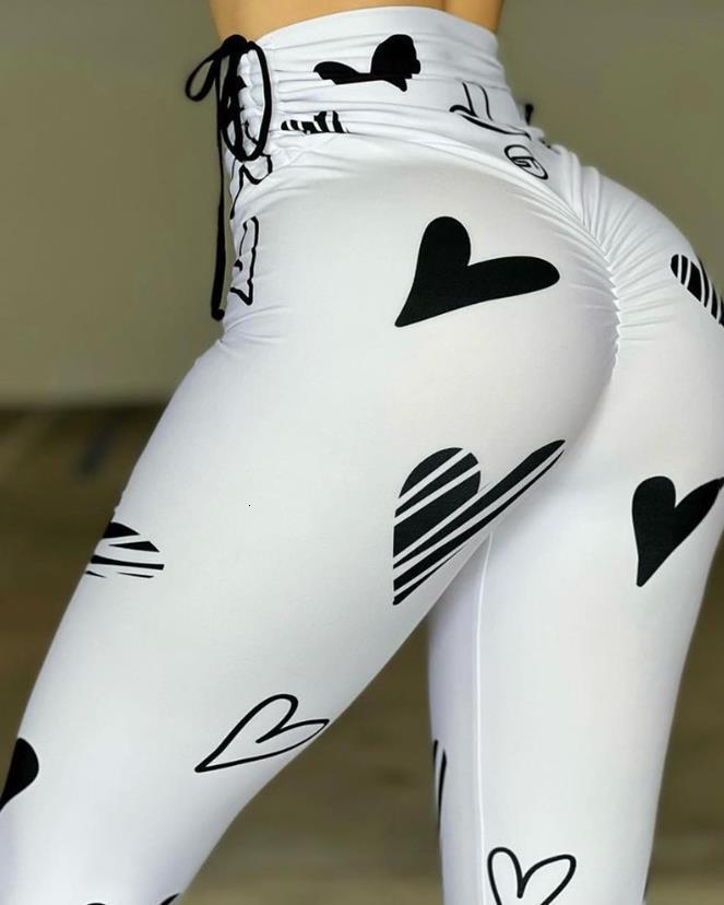 Women's Leggings Pants for Women Spring Fashion Heart Print Drawstring Scrunch High Waist Casual Sporty Skinny Long Leggings Active Pants 230425