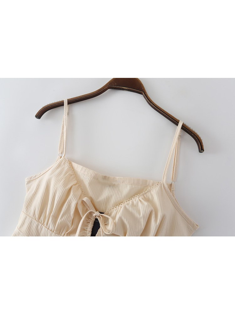 Camisoles Tanks Casual Women Beige Backless Slim Camisole Summer Fashion Ladies Spice Female Knitted Sleeveless Solid Color Top 230426