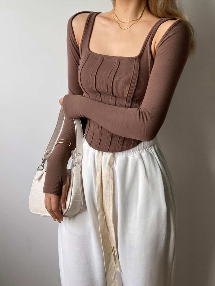 Women's T-Shirt Tossy Women Striped Stitching Slim T-shirt Female 2 In 1 Shrug Set Co-ord Crop Shrug And Corset Tank Tops Set Y2k Streetwear 2304