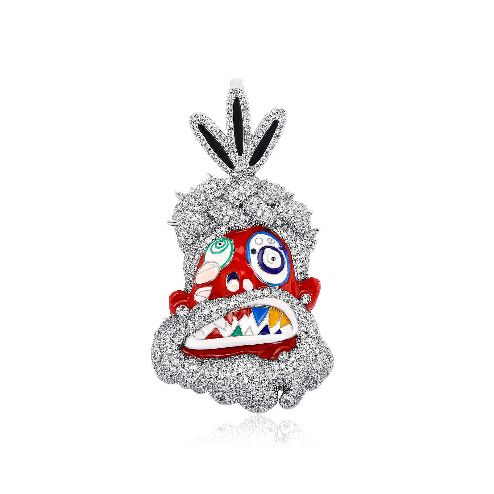 Colorful Oil Dripping Cartoon Jesus Head Figure Pendant Necklace Enamel Iced Out Cubic Zirconia Necklaces Personalized Hip Hop Rapper Jewelry Accessor