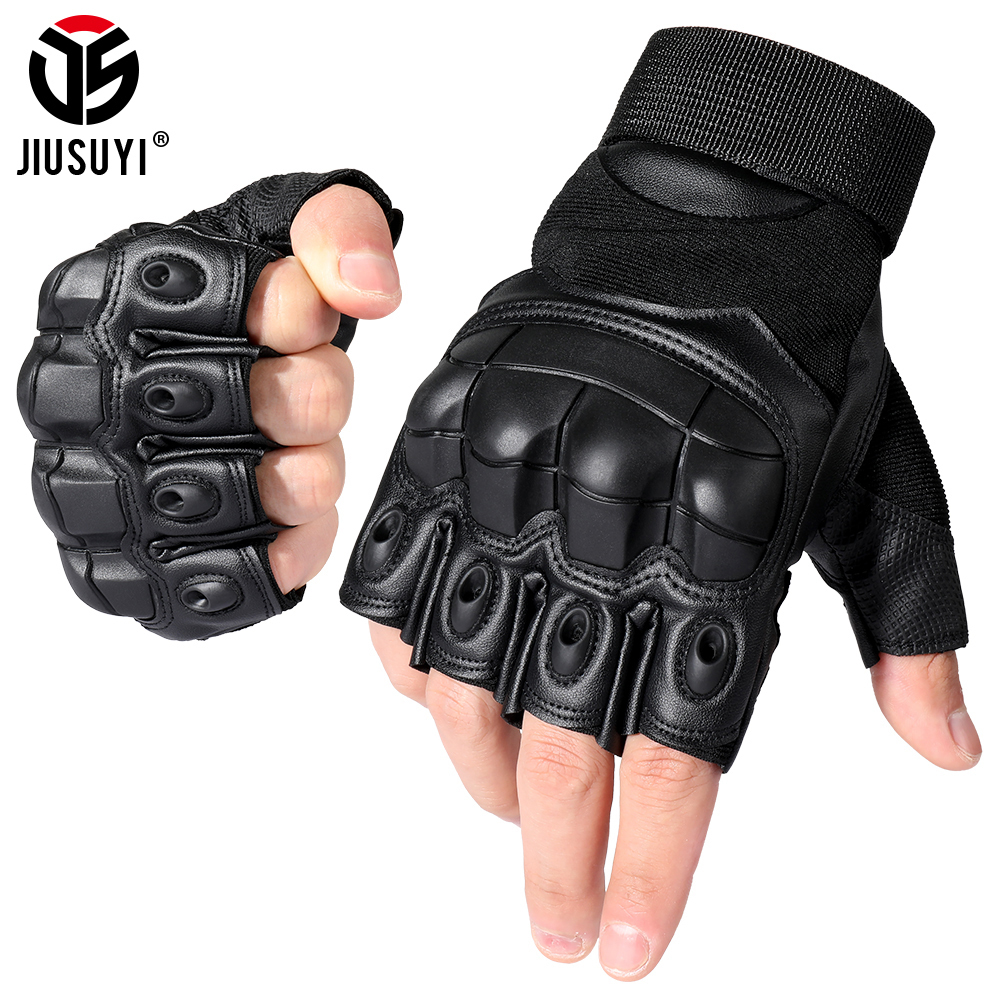 Five Fingers Gloves PU Leather Tactical Half Finger Gloves Army Military Airsoft Combat Shooting Hunting Paintball Outdoor Work Fingerless Men Women 2