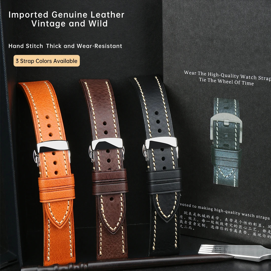 Watch Bands Top Quality Leather Watchband Brown Real Italian Calfskin Band 1826mm with Solid Automatic Butterfly Buckle Straps 231124
