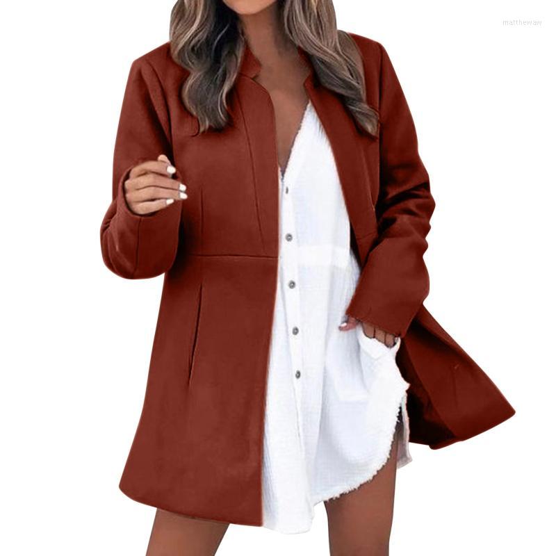 Two Piece Dress Women Autumn And Winter Solid Color Thin Long Sleeve Pocket Woolen Womens CoatTwo