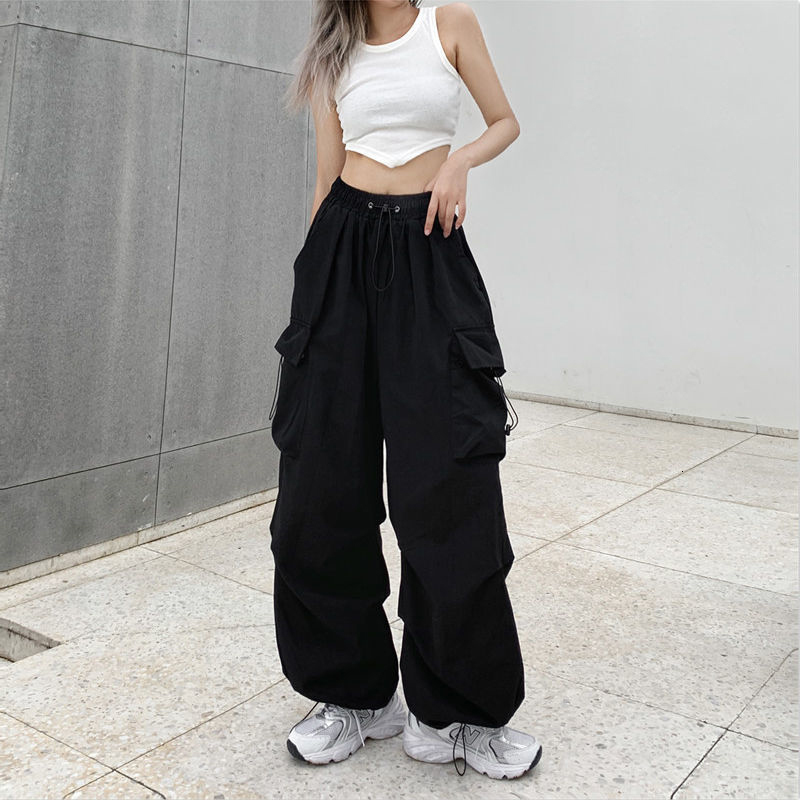 Women's Pants Capris Y2K Women Streetwear Cargo Pants Korean Harajuku Casual Solid Baggy Straight Trousers Fashion Wide Leg Pockets Joggers Trous