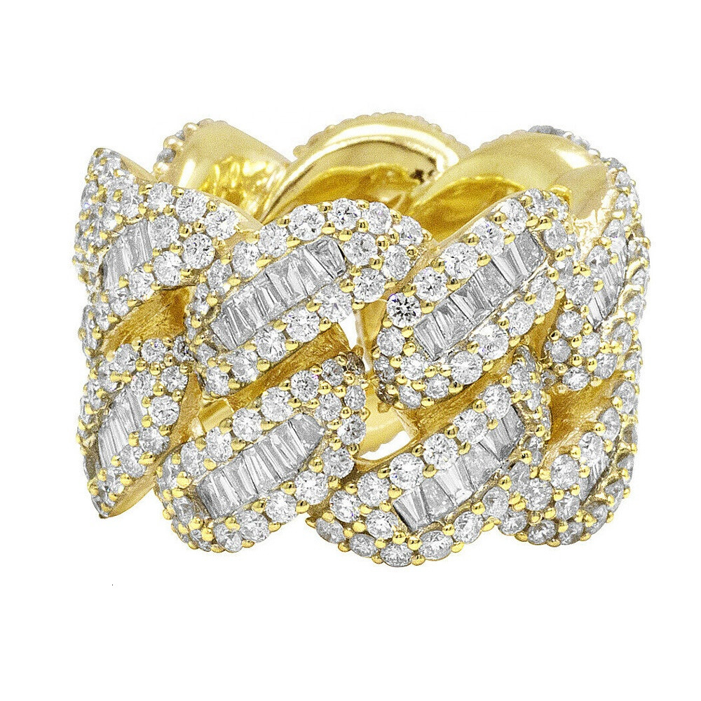 Cluster Rings 2023 Iced Out Bling Men Finger Jewelry Full Paved Rectangle Cubic Zirconia 5A CZ Cuban Link Chain Engagement Ring 230426