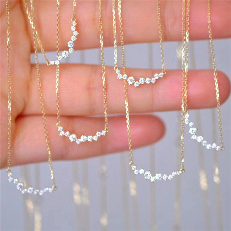 Pendant Necklaces 925 Sterling Silver Korean Version Simple Pave Zircon Smile Pendant Clavicle Chain Necklace Women Charm Wedding Jewelry 230425