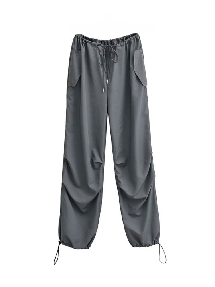 Women's Pants Capris TELLHONEY Women Fashion Drawstring Pleat Baggy Cargo Pants Female High Street Chic Low Waist Wide Leg Jogging Parachute Trou