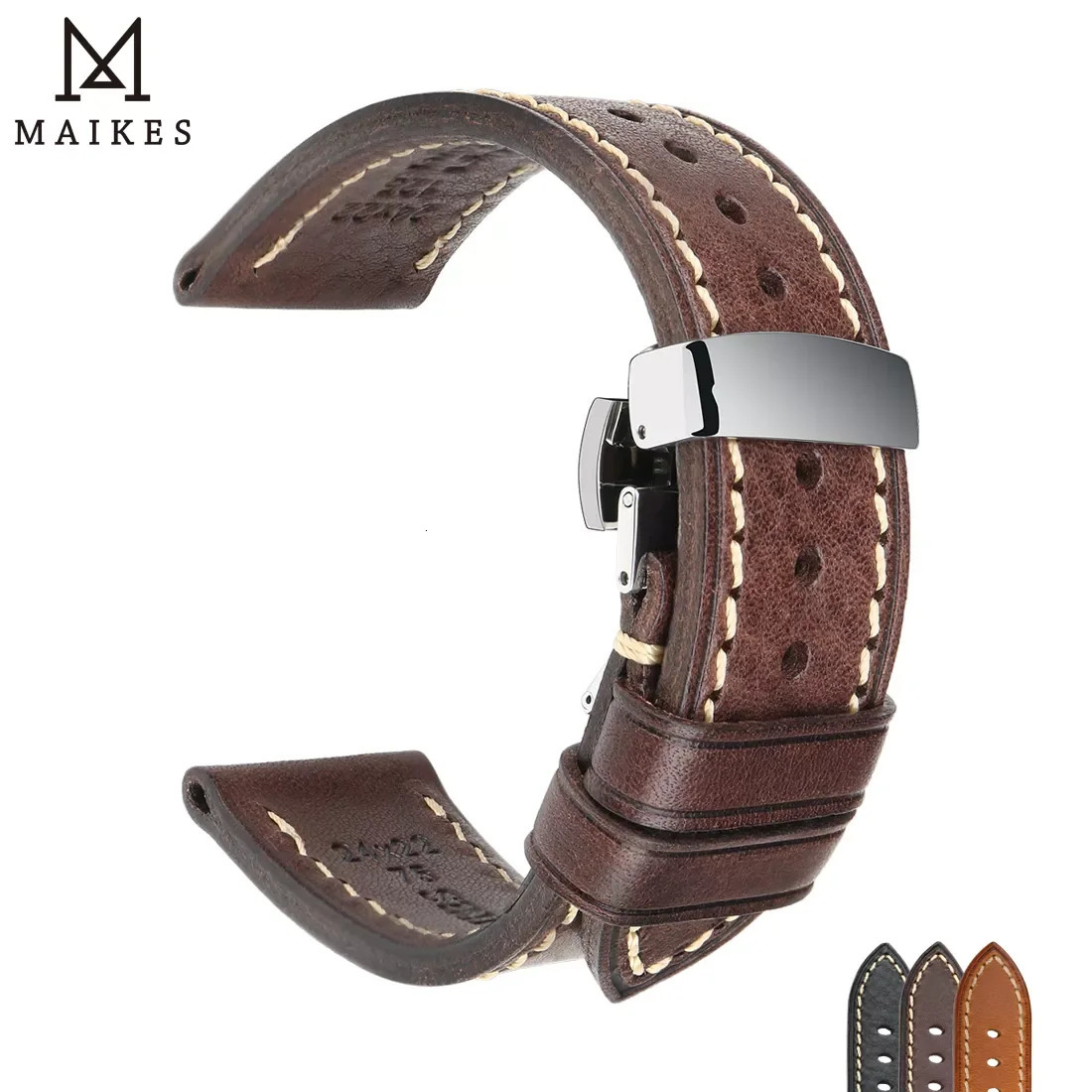 Watch Bands Top Quality Leather Watchband Brown Real Italian Calfskin Band 1826mm with Solid Automatic Butterfly Buckle Straps 231124