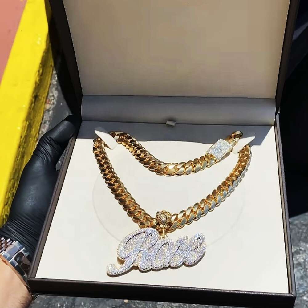 necklace moissanite chain Vvs Dia Sterling Sier Gold Iced Out Letter Pendan Cuban Link Hip Hop Custom Name Pendant