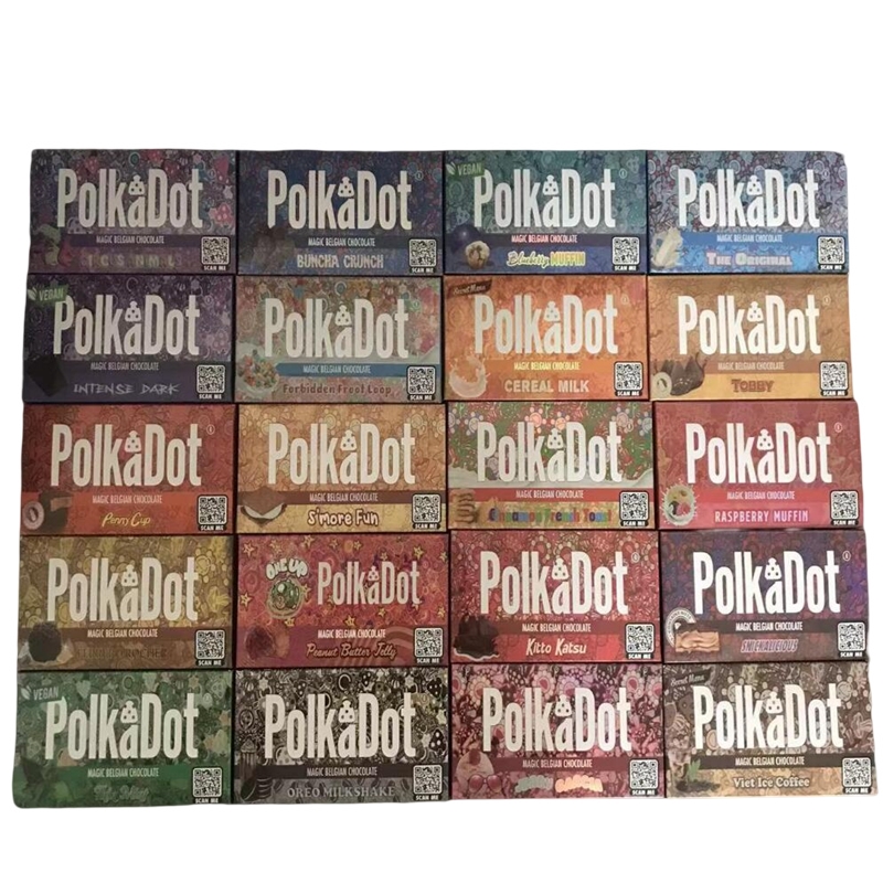 New Big size PolkaDot chocolate Packaging Boxes 20 kinds polka dot Mushroom Belgian Chocolate bar package Box with stickers wrapping
New Big size PolkaDot chocolate Packaging Boxes 20 kinds polka dot Mushroom Belgian Chocolate bar package Box with stickers wrapping